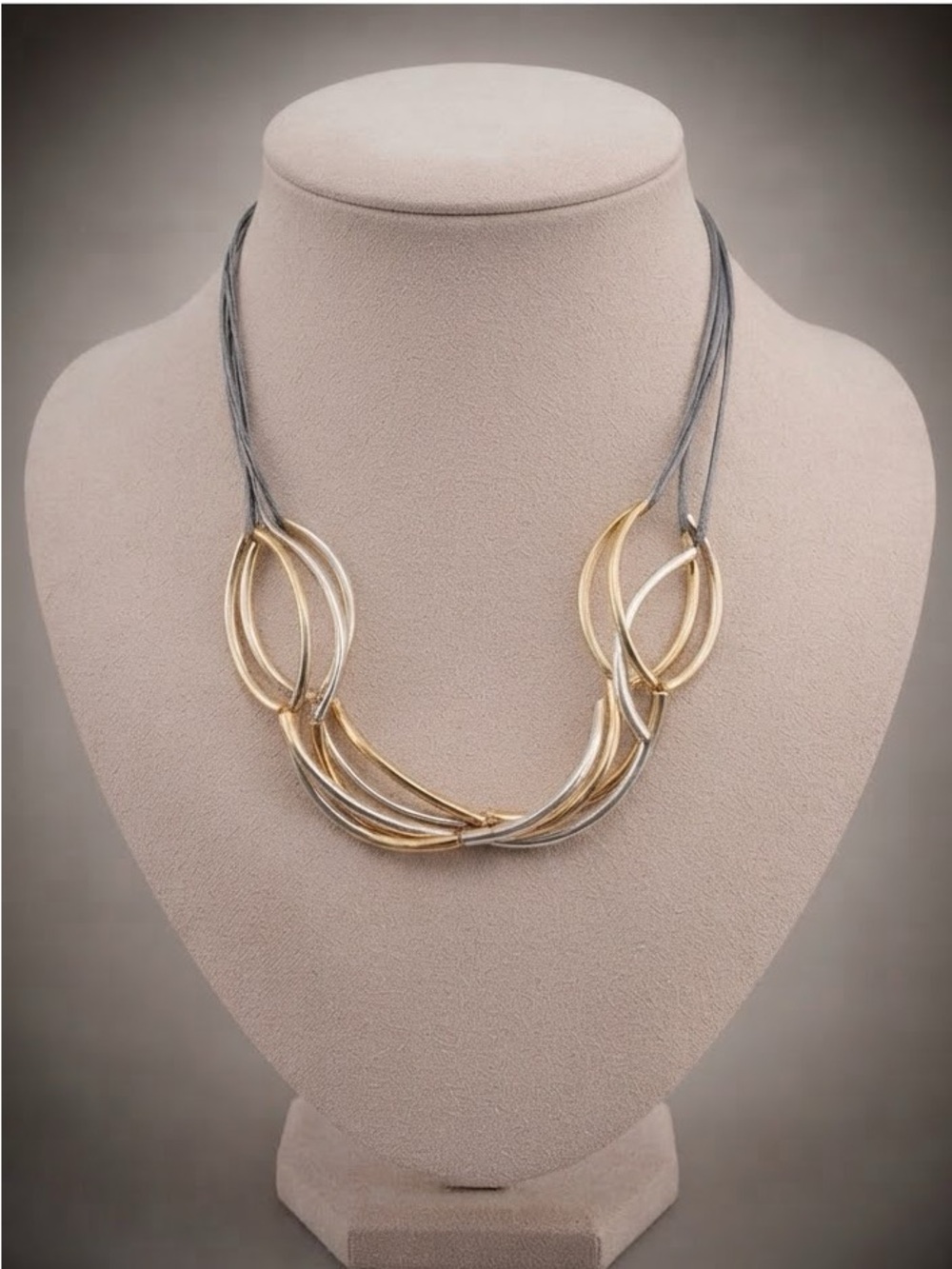 Lizzy James Mixed Metal Curved Link Leather Statement Necklace